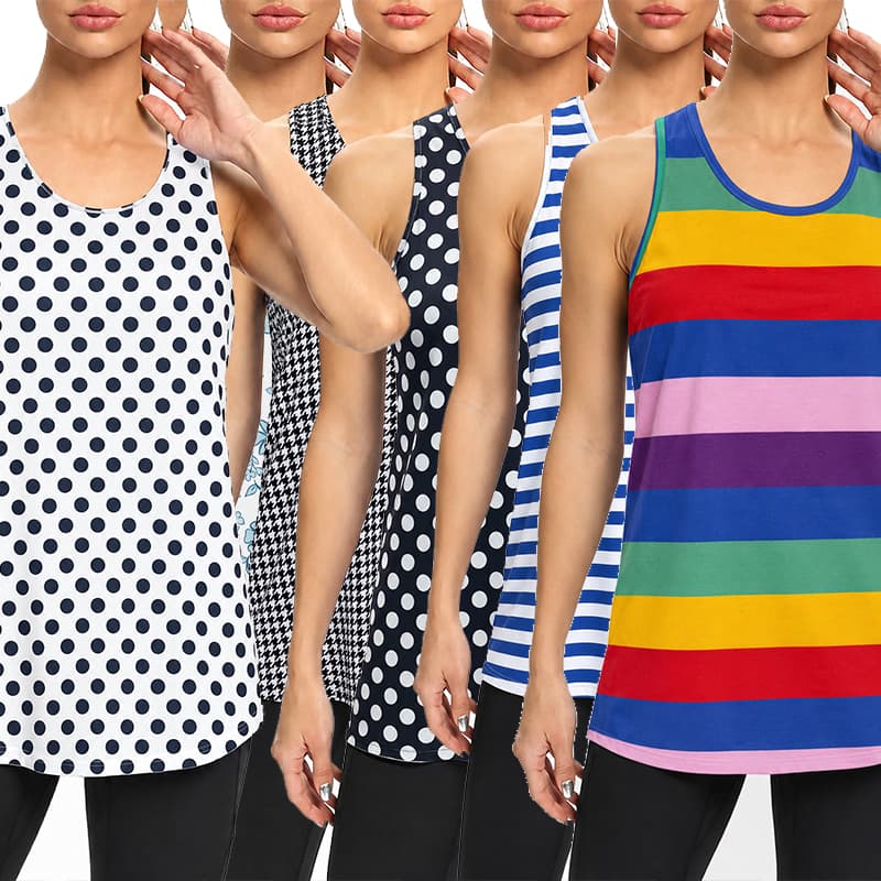 7 Prints, 1 Perfect Fit – Polka Dot, Leopard & Striped Tank Tops for Summer Vibes Suitable for everyday leisure and outdoor sports